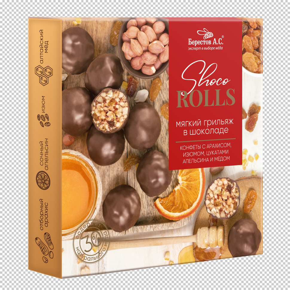  Берестов Shoco Rolls конфеты с арахисом, изюмом, цукатами апельсина и медом,  135г в Азове