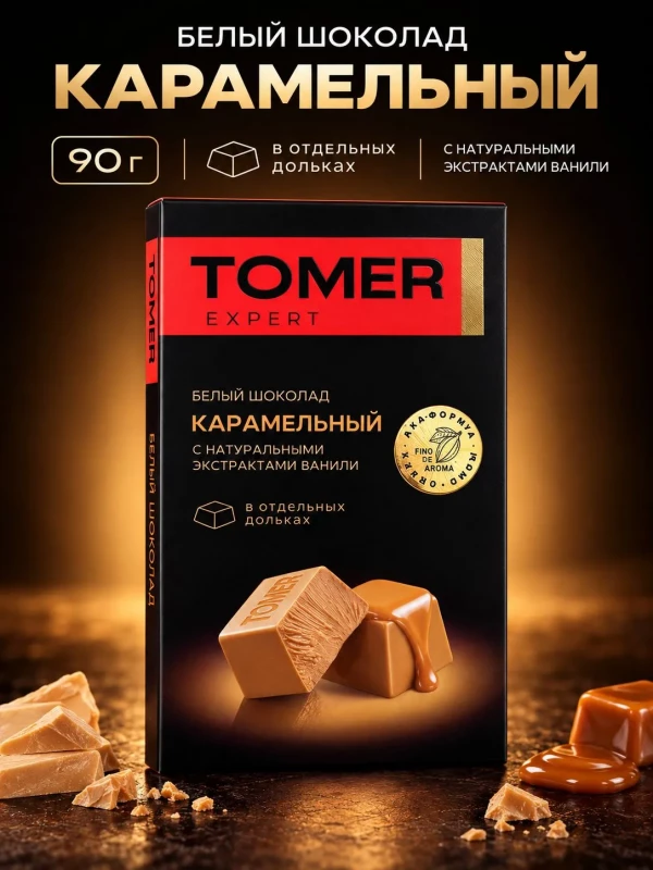 №1 Фабрика Томер  Белый шоколад КАРАМЕЛЬНЫЙ, 90г  в Азове